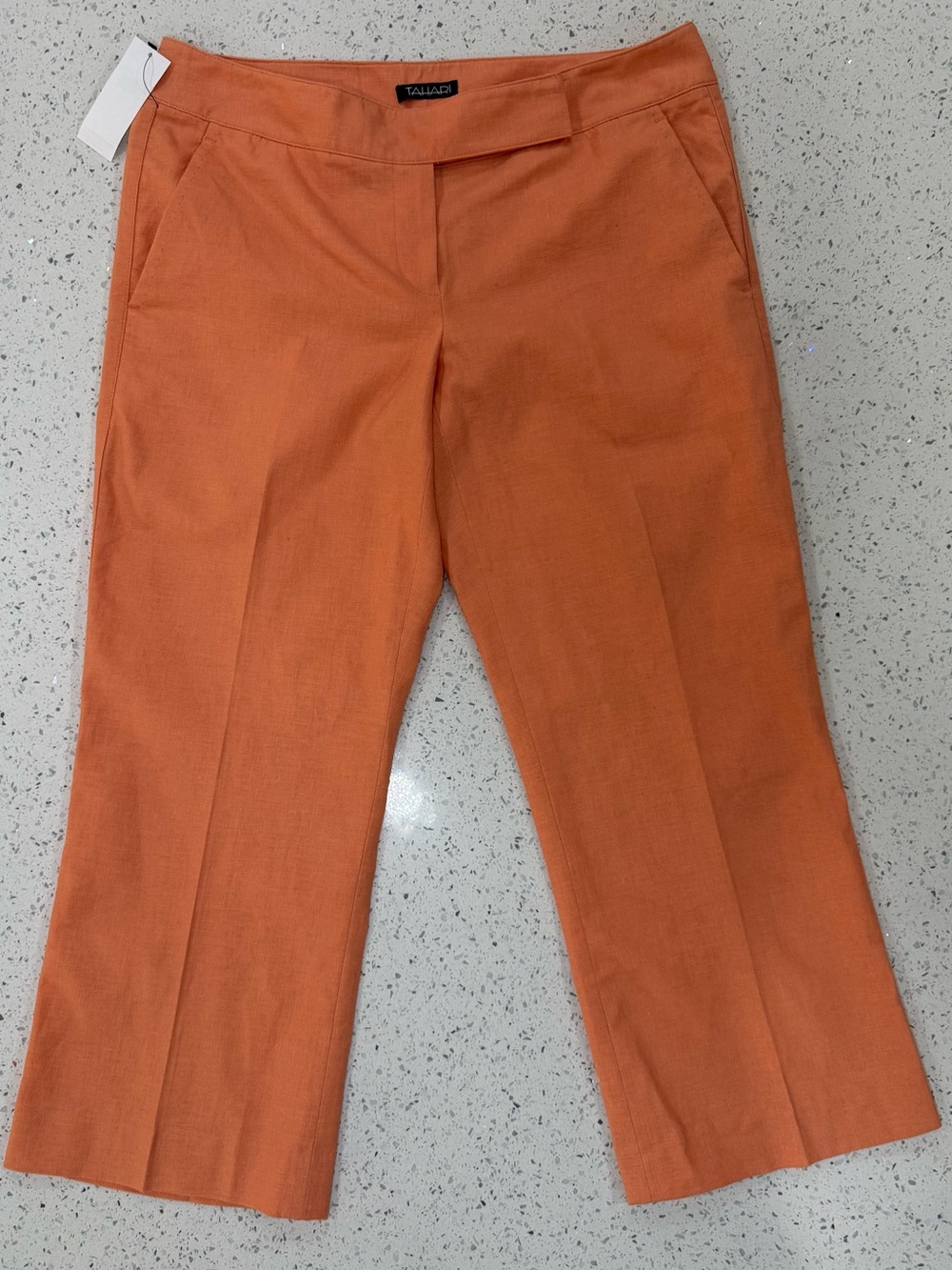 Tahari Orange-Coral Capris Linen blend with Front Crease